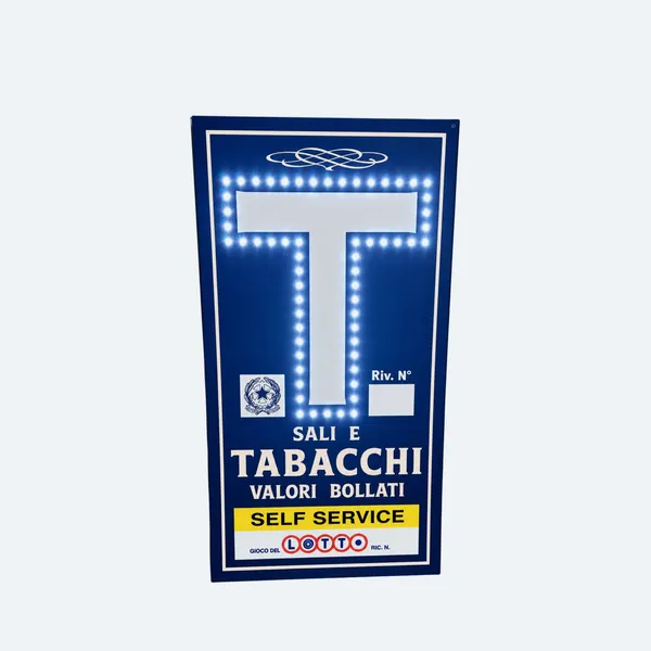 Insegna a LED Tabacchi 40x75 blu con la T bianca